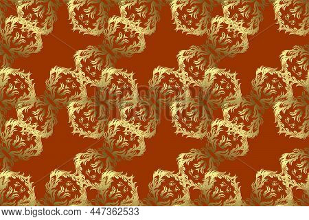 Seamless Golden Textured Curls. Oriental Style Arabesques. Raster Illustration. Raster Golden Patter