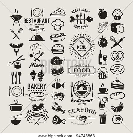 Food logotypes set. Restaurant vintage design elements, logos, badges, labels, icons and objects