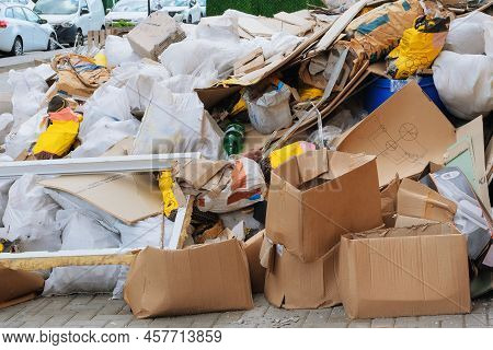 Garbage Pile, Ecology Contamination With Plastic And Construction Garbage. Trash Heap. Removal Of De