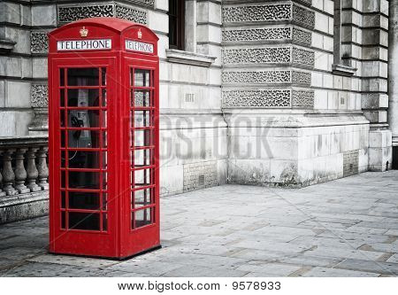 Red phone box in London,