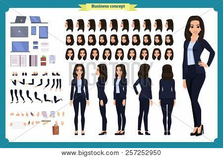 Set Of Businesswoman Character Design.front, Side, Back View Animated Character.business Girl Charac