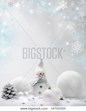 Christmas background with stars and snowflakes snow balls snowman