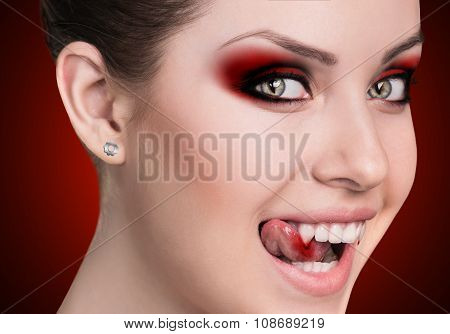 Vampire woman with fangs