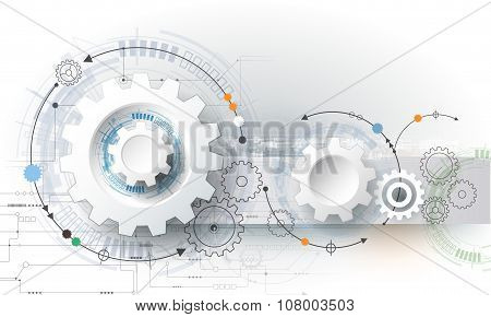 Vector illustration gear wheel hexagons and circuit board