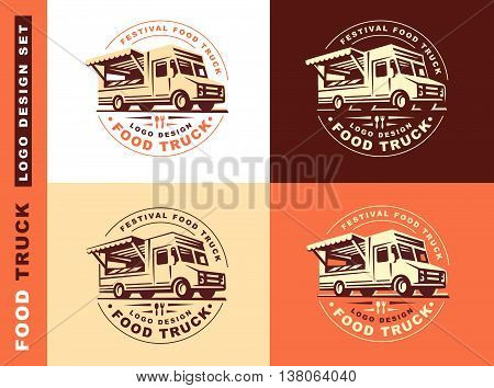 Round logo of food truck, the logos have a retro look