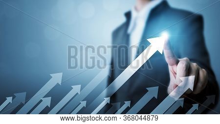 Business Development To Success And Growing Growth Concept. Businessman Pointing Arrow Graph Corpora