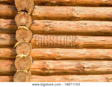 Wall from logs. Russian log hut