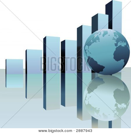 globale Wachstum Gewinndiagrammen mit Weltglobus