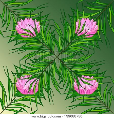 Vintage pattern on green gradient background with colorful floral elements.