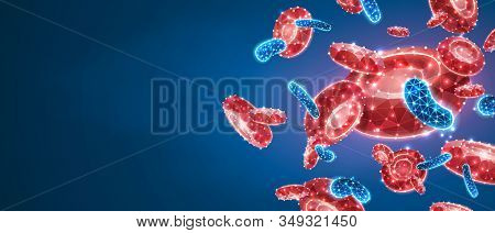 Erythrocytes Or Red Blood Cells. Human Vascular System, Microscopic Cells World Concept. Abstract Po