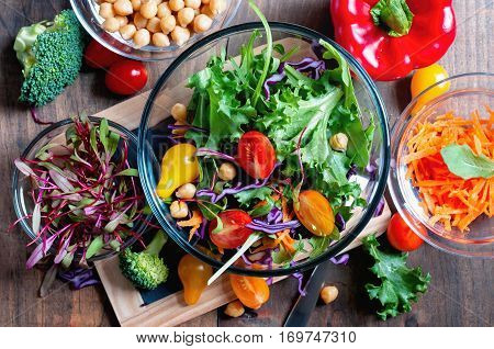 Chickpea and veggies salad with micro greens healthy homemade vegan food vegetarian diet vitamin snack