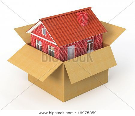 New house in the cardboard box - real estate concept - 3d render