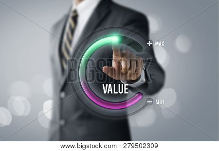 Growth Value, Increase Value, Value Added Or Business Growth Concept. Businessman Is Pulling Up Circ