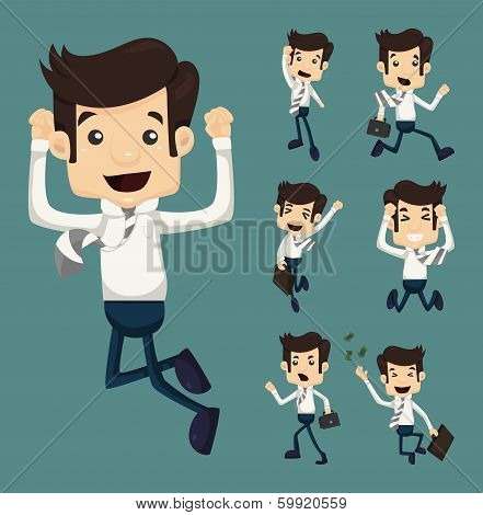 Set Of Businessman Leaping Characters Poses