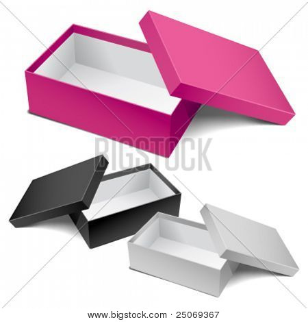 Three realistic empty boxes. Editable vector.