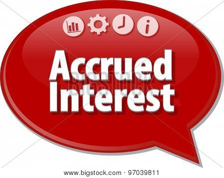 Speech bubble dialog illustration of business term saying Accrued Interest