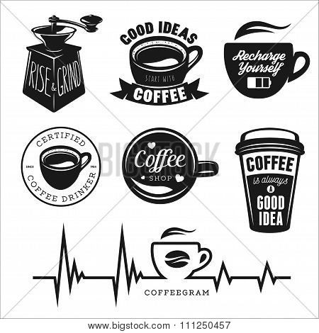 Coffee related posters, labels, badges and design elements set.