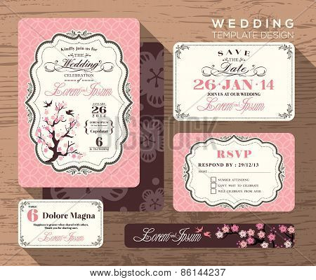 Vintage Wedding Invitation Set Design Template