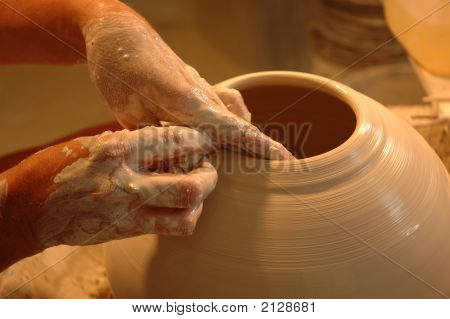 Potter'S Hands Creating New Ceramic Vase