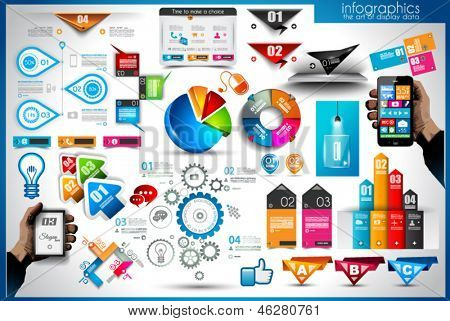 Infographik Elemente - set Papier-Markierungen, Technologie-Symbole, Wolke Cmputing, Graphen, Papier-Markierungen, arro