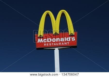 LUBIESZYN, POLAND - June 6, 2016: The symbol of restaurant Mc Donald's in Lubieszyn, Poland