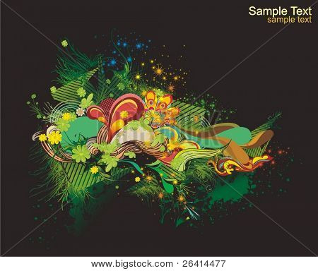 modern vector illustration,floral elements with abstract shapes,ink blots