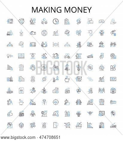 Making Money Outline Icons Collection. Earn, Earnings, Gains, Invest, Investing, Profit, Profitable 