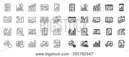 Graph Line Icons. Set Of Chart Presentation, Report, Increase Growth Graph Icons. Analytics Testing,