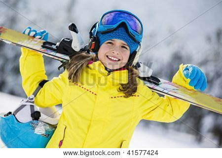 Skiing, winter, child - young skier in winter resort
