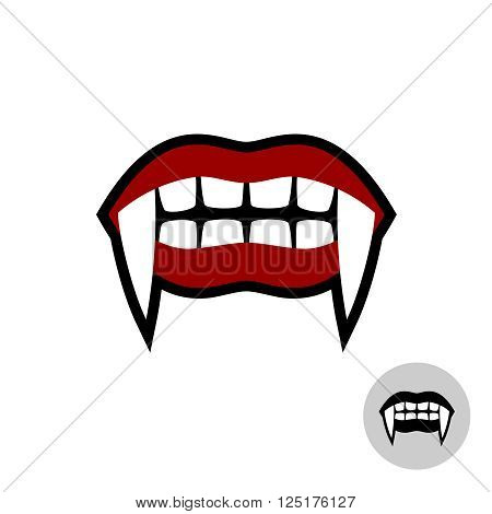 Vampire Dracula Teeth Illustration. Red Lips Mouth With White Long Sharp Fangs. Black Version Includ