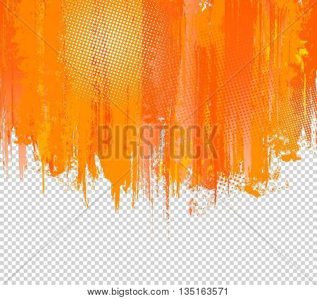 Orange Grunge Paint Splashes Background. Vector Background with place for your Text. Vector Splash Graffiti Texture with Halftone Dots Background. Color Ink. Artistic Color Graphic