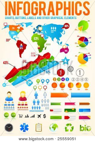 bunte Infographik Vektor Sammlung mit Diagrammen, Etiketten und andere grafische Elemente