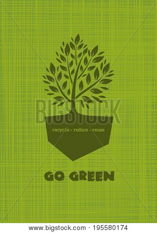 Logo concept design with a tree on an abstract green background. Go Green. Recycle reduce reuse. Vector illustration isolated on white background