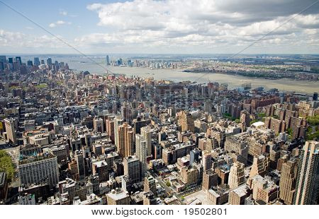 Aerial view of Manhattan taken from the top of the Empire State Building in New York City.