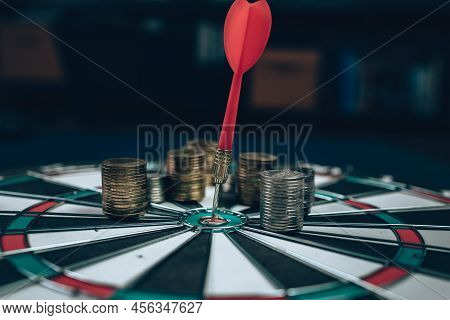 Dart Board Has Dart Arrow Hitting Of A Shooting Target For Business Targeting And Good Success.