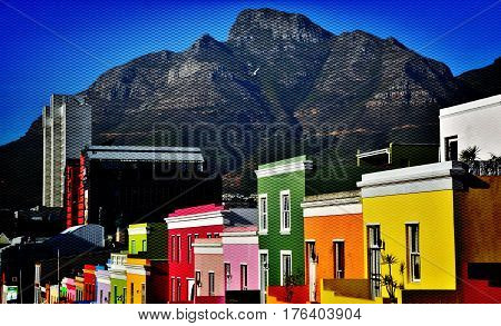 Landscape with colorful Houses in Bo-Kaap Cape Town