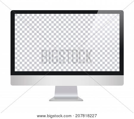 Monitor in imac style for computer with blank screen, isolated on white background. Monitor with transparent monitor, screen. Monitor with blank screen isolated . Computer screen - vector illustration.Imac silver mockup.