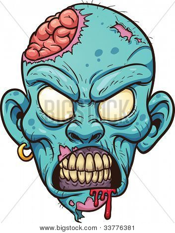 Cartoon zombie head. Vector illustration with simple gradients. All in a single layer.