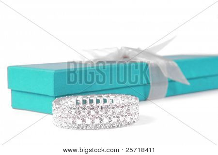 Beautiful diamond bracelet beside elegant gift box