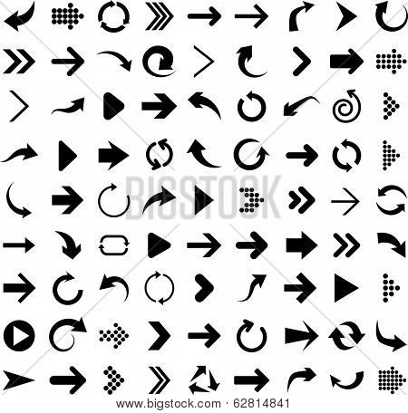 Vector illustration of black arrow icons. 