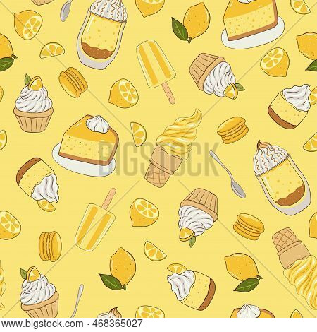 Seamless Pattern With Lemon Desserts. Vector Image.