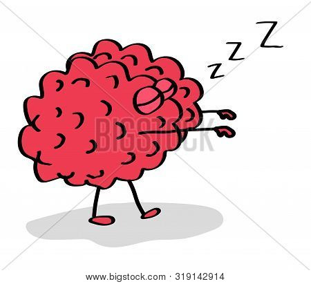 Brain Sleepwalking On A White Background. Carotid Brain. Cartoon. Vector Illustration.