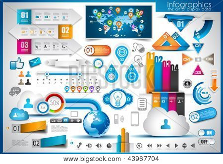 Infographik Elemente - set Papier-Markierungen, Technologie-Symbole, Wolke Cmputing, Graphen, Papier-Markierungen, arro