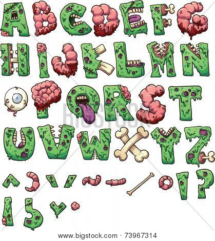 Zombie letters and symbols. Please be aware that this is not a font. Vector clip art illustration with simple gradients. Each element on a separate layer. 