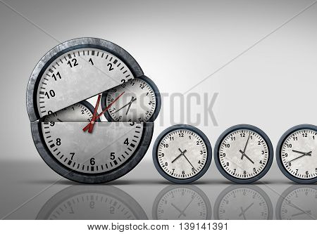 Making time and multitasking concept as a symbol for increase of business efficiency and working hours or busy growing work schedule management as an open clock releasing smaller clocks as a 3D illustration.