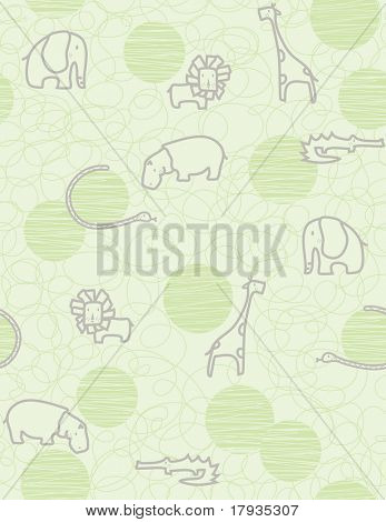 Vector seamless pattern showcasing cute little baby safari animals