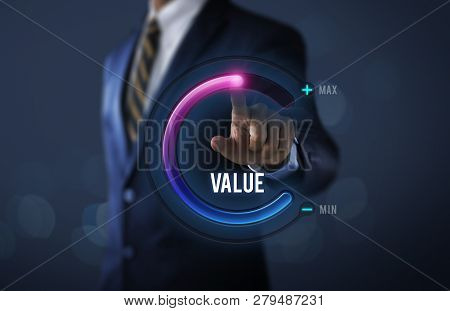 Growth Value, Increase Value, Value Added Or Business Growth Concept. Businessman Is Pulling Up Circ