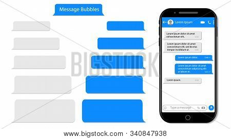 Message Speech Bubble For Text On Phone. Mockup Sms Chat, Conversation For Mobile. Smartphone Chatti