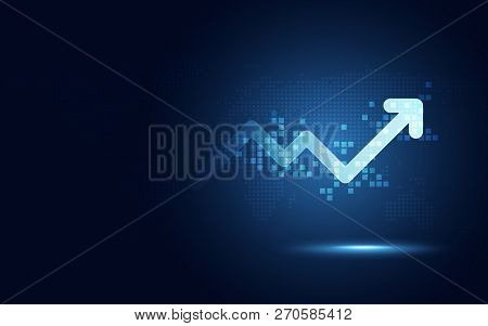 Futuristic Raise Arrow Chart Digital Transformation Abstract Technology Background. Big Data And Bus