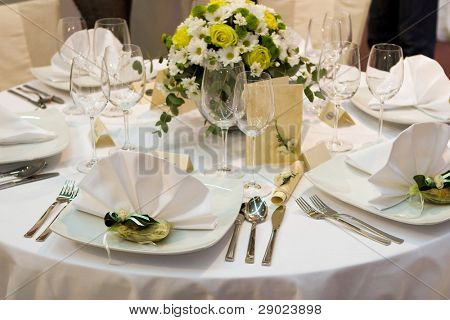 Fancy table set for a wedding dinner